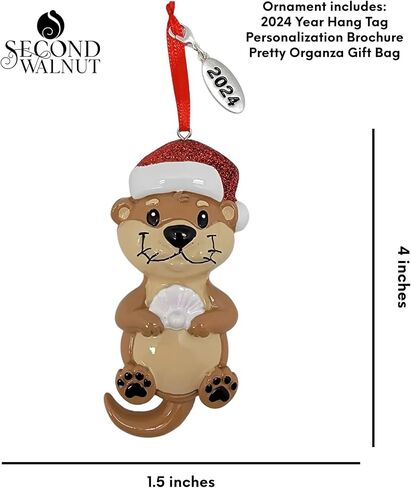 River Otter Christmas Ornament Includes a Current Year Hang Tag and Gift Bag Fun Wild Animal with a Seashell and Santa Hat in Saudi Arabia