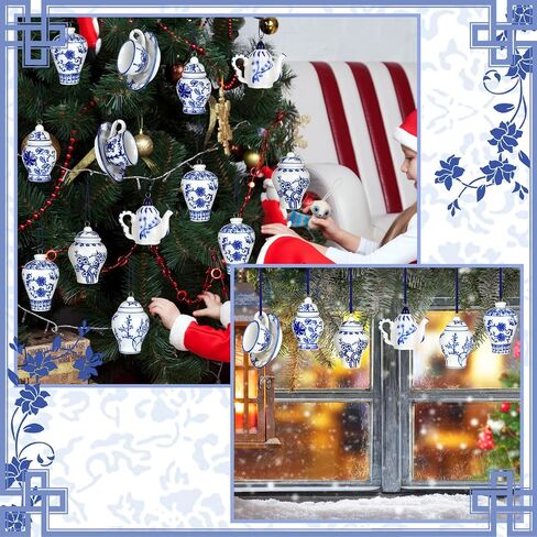 Soaoo 7 Pcs Chinoiserie Porcelain Hanging Ornaments Christmas Mini Ginger Jar Ornaments Blue and White Porcelain Decor Ceramic Home Decor Christmas Hanging Pendant for Xmas Party Tree Decoration in Saudi Arabia