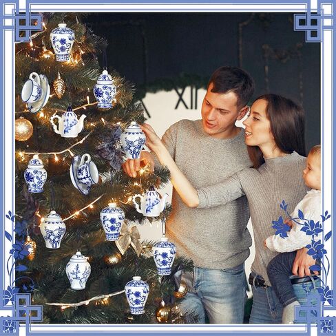 Soaoo 7 Pcs Chinoiserie Porcelain Hanging Ornaments Christmas Mini Ginger Jar Ornaments Blue and White Porcelain Decor Ceramic Home Decor Christmas Hanging Pendant for Xmas Party Tree Decoration in Saudi Arabia
