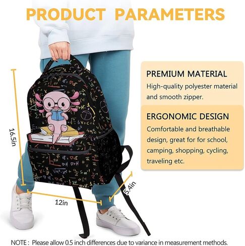 Mercuryelf Axolotl Backpack for Boys Girls, 16 Inch Black Backpacks for School Travel, Cute Lightweight Bookbag for Kids in Saudi Arabia