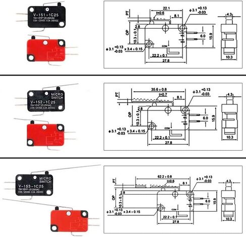 WWZMDiB【12Pcs V-154-1C25】Miniature Limit Switch with Hinged Roller Momentary SPDT Snap Action, Ideal for Arduino, Appliances, and Electronics Snap Action in Saudi Arabia
