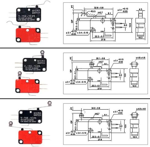 WWZMDiB【12Pcs V-154-1C25】Miniature Limit Switch with Hinged Roller Momentary SPDT Snap Action, Ideal for Arduino, Appliances, and Electronics Snap Action in Saudi Arabia