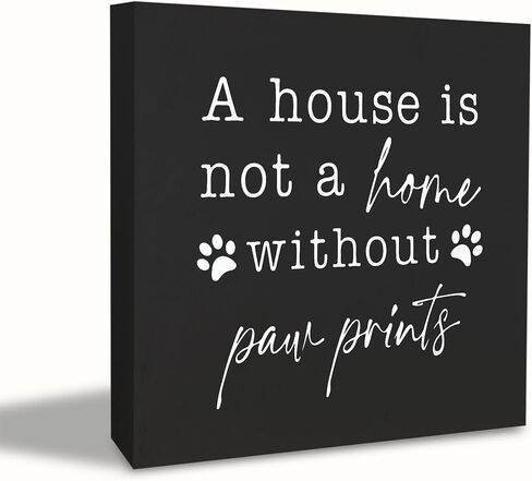 KEUSPI Funny Dog a House is not a Home without Paw Prints Wood Block Plaque Box Sign Desk Decor for Dog Lovers Home Wall Tabletop Shelf Decorations in Kuwait