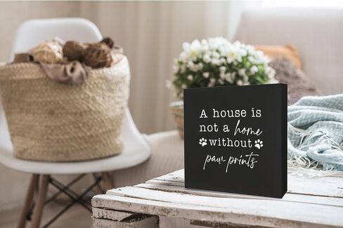 KEUSPI Funny Dog a House is not a Home without Paw Prints Wood Block Plaque Box Sign Desk Decor for Dog Lovers Home Wall Tabletop Shelf Decorations in Kuwait
