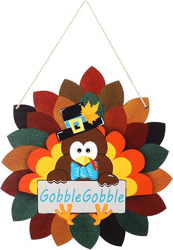 Jetec Fall Thanksgiving Turkey Door Sign Thanksgiving Day Wood Door Hanger Fall Wooden Thankful Wreath Hanging Decoration for Outdoor Outside Porch in Saudi Arabia