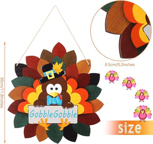 Jetec Fall Thanksgiving Turkey Door Sign Thanksgiving Day Wood Door Hanger Fall Wooden Thankful Wreath Hanging Decoration for Outdoor Outside Porch in Saudi Arabia