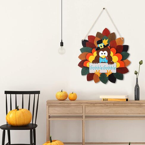 Jetec Fall Thanksgiving Turkey Door Sign Thanksgiving Day Wood Door Hanger Fall Wooden Thankful Wreath Hanging Decoration for Outdoor Outside Porch in Saudi Arabia