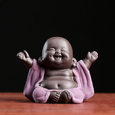 تمثال بوذا الضاحك من السيراميك، تمثال بوذا اللطيف الصغير، تمثال راهب سعيد، تمثال صغير لسطح المكتب، زينة الشاي، ديكور المنزل (140) (أرجواني 1) in Kuwait