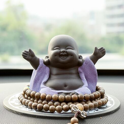 تمثال بوذا الضاحك من السيراميك، تمثال بوذا اللطيف الصغير، تمثال راهب سعيد، تمثال صغير لسطح المكتب، زينة الشاي، ديكور المنزل (140) (أرجواني 1) in Kuwait
