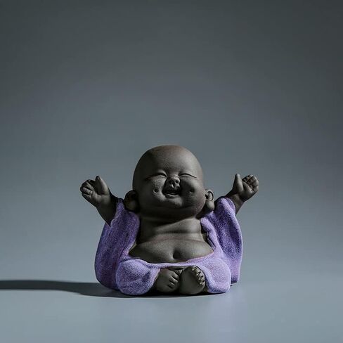 تمثال بوذا الضاحك من السيراميك، تمثال بوذا اللطيف الصغير، تمثال راهب سعيد، تمثال صغير لسطح المكتب، زينة الشاي، ديكور المنزل (140) (أرجواني 1) in Kuwait