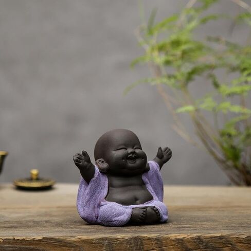 تمثال بوذا الضاحك من السيراميك، تمثال بوذا اللطيف الصغير، تمثال راهب سعيد، تمثال صغير لسطح المكتب، زينة الشاي، ديكور المنزل (140) (أرجواني 1) in Kuwait