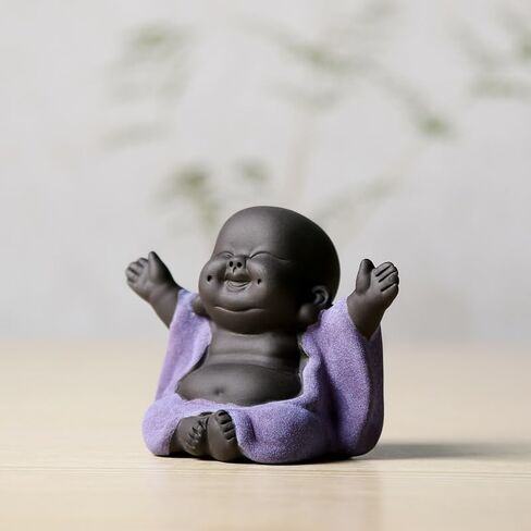 تمثال بوذا الضاحك من السيراميك، تمثال بوذا اللطيف الصغير، تمثال راهب سعيد، تمثال صغير لسطح المكتب، زينة الشاي، ديكور المنزل (140) (أرجواني 1) in Kuwait