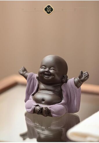 تمثال بوذا الضاحك من السيراميك، تمثال بوذا اللطيف الصغير، تمثال راهب سعيد، تمثال صغير لسطح المكتب، زينة الشاي، ديكور المنزل (140) (أرجواني 1) in Kuwait