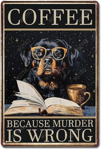 Metal Signs Coffee Because Murder Is Wrong Pekingese Dog Sign Vintage Aluminum Tin Sign for Home Office Kitchen Bar Cafe Garden Wall Decor 12x8 Inch in Saudi Arabia