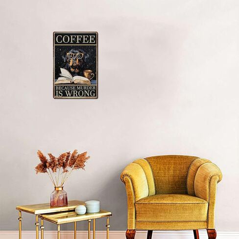 Metal Signs Coffee Because Murder Is Wrong Pekingese Dog Sign Vintage Aluminum Tin Sign for Home Office Kitchen Bar Cafe Garden Wall Decor 12x8 Inch in Saudi Arabia