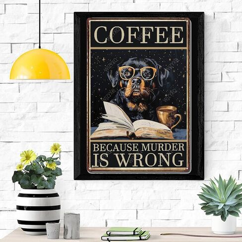 Metal Signs Coffee Because Murder Is Wrong Pekingese Dog Sign Vintage Aluminum Tin Sign for Home Office Kitchen Bar Cafe Garden Wall Decor 12x8 Inch in Saudi Arabia