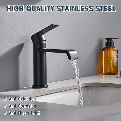 Black Bathroom Faucet, Waterfall Bathroom Sink Faucet, 1 or 3 Hole Bathroom Faucet, Single Handle Bathroom Faucets for Vanity RV in Saudi Arabia