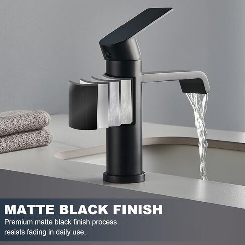 Black Bathroom Faucet, Waterfall Bathroom Sink Faucet, 1 or 3 Hole Bathroom Faucet, Single Handle Bathroom Faucets for Vanity RV in Saudi Arabia