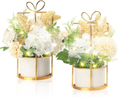 BEGONDIS Set of 2 LED Artificial Flowers Potted Fake White Flowers Hanging Potted Plants for Home Living Room Office Party Decor Decoration in Saudi Arabia