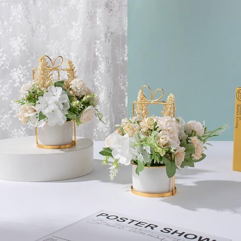 BEGONDIS Set of 2 LED Artificial Flowers Potted Fake White Flowers Hanging Potted Plants for Home Living Room Office Party Decor Decoration in Saudi Arabia