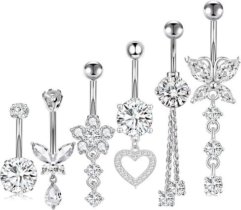TIANCI FBYJS Surgical Stainless Steel Gold Belly Button Ring for Women 14G Dangle Navel Piercing Jewelry with Heart Flower Butterfly heart Flower Cute Dangling Curved Belly Rings (gold color) in Saudi Arabia