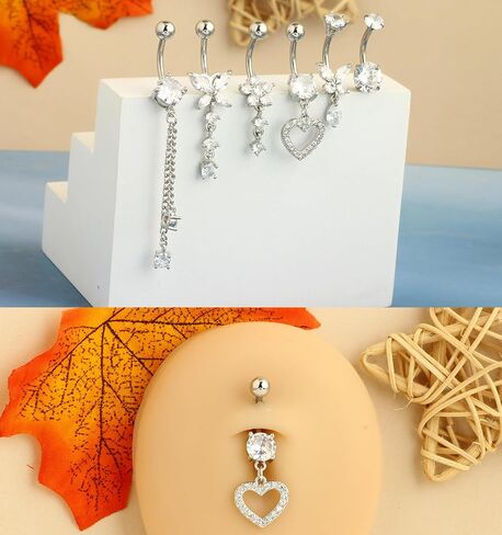 TIANCI FBYJS Surgical Stainless Steel Gold Belly Button Ring for Women 14G Dangle Navel Piercing Jewelry with Heart Flower Butterfly heart Flower Cute Dangling Curved Belly Rings (gold color) in Saudi Arabia