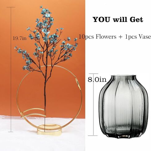 JAKY-Global Babys Breath Silk Artificial Flowers Bulk with Vase 10pcs for Fall Decor Fake flower bouquet Bulk for Home Kitchen Indoor Bouquet Floral Arrangement Table Centerpieces Decor(Autumn Blue) in Saudi Arabia