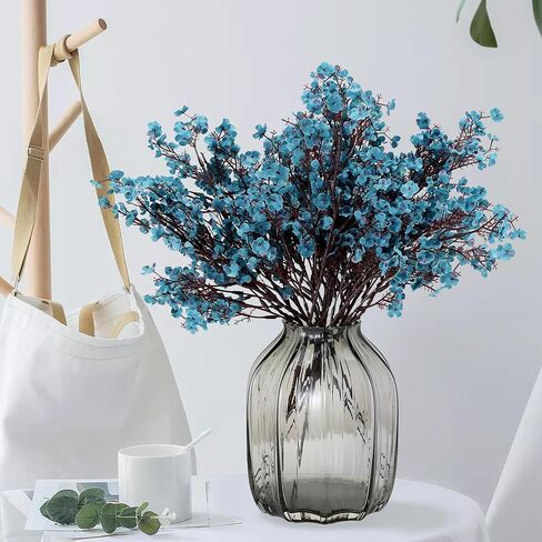 JAKY-Global Babys Breath Silk Artificial Flowers Bulk with Vase 10pcs for Fall Decor Fake flower bouquet Bulk for Home Kitchen Indoor Bouquet Floral Arrangement Table Centerpieces Decor(Autumn Blue) in Saudi Arabia