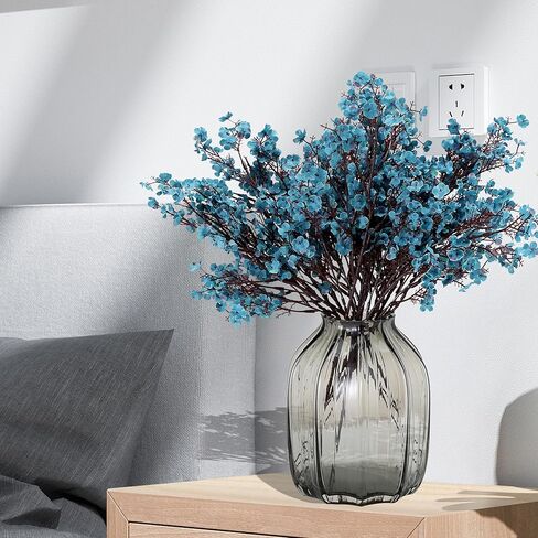 JAKY-Global Babys Breath Silk Artificial Flowers Bulk with Vase 10pcs for Fall Decor Fake flower bouquet Bulk for Home Kitchen Indoor Bouquet Floral Arrangement Table Centerpieces Decor(Autumn Blue) in Saudi Arabia