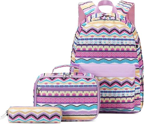 Leaper Geometric Stripe Laptop Backpack Bag Lunch Bag Pencil Bag Set (Green-2116-3) in Saudi Arabia