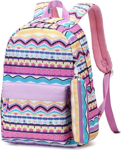 Leaper Geometric Stripe Laptop Backpack Bag Lunch Bag Pencil Bag Set (Green-2116-3) in Saudi Arabia