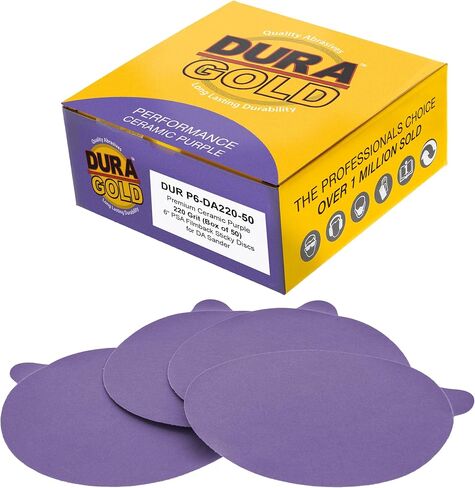 Dura-Gold Premium 6" PSA Purple Film Ceramic Sanding Discs, 50 Disc Variety Pack, Grits 60, 80, 120, 180, 220, 320, 400, 600, 800, 1000 - Self Adhesive Stickyback Sandpaper, DA & Random Orbital Sander in Kuwait