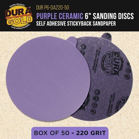Dura-Gold Premium 6" PSA Purple Film Ceramic Sanding Discs, 50 Disc Variety Pack, Grits 60, 80, 120, 180, 220, 320, 400, 600, 800, 1000 - Self Adhesive Stickyback Sandpaper, DA & Random Orbital Sander in Kuwait