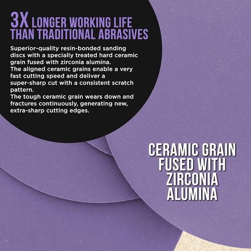 Dura-Gold Premium 6" PSA Purple Film Ceramic Sanding Discs, 50 Disc Variety Pack, Grits 60, 80, 120, 180, 220, 320, 400, 600, 800, 1000 - Self Adhesive Stickyback Sandpaper, DA & Random Orbital Sander in Kuwait