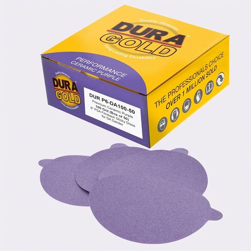Dura-Gold Premium 6" PSA Purple Film Ceramic Sanding Discs, 50 Disc Variety Pack, Grits 60, 80, 120, 180, 220, 320, 400, 600, 800, 1000 - Self Adhesive Stickyback Sandpaper, DA & Random Orbital Sander in Kuwait