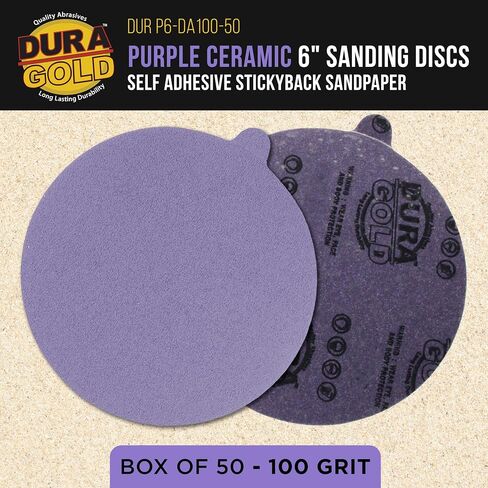 Dura-Gold Premium 6" PSA Purple Film Ceramic Sanding Discs, 50 Disc Variety Pack, Grits 60, 80, 120, 180, 220, 320, 400, 600, 800, 1000 - Self Adhesive Stickyback Sandpaper, DA & Random Orbital Sander in Kuwait