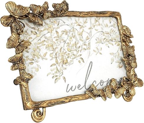 إطار صورة ذهبي عتيق، إطار صورة فراشة معدني مزخرف مقاس 6 × 4 مع واجهة زجاجية، عرض صورة عتيقة لتعليق جدار الطاولة، أفكار للهدايا in Kuwait