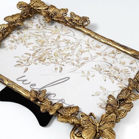 إطار صورة ذهبي عتيق، إطار صورة فراشة معدني مزخرف مقاس 6 × 4 مع واجهة زجاجية، عرض صورة عتيقة لتعليق جدار الطاولة، أفكار للهدايا in Kuwait