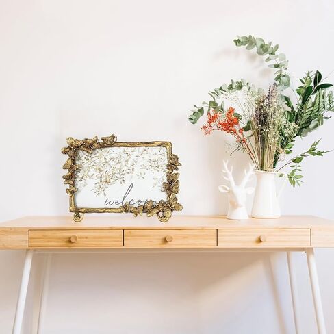 إطار صورة ذهبي عتيق، إطار صورة فراشة معدني مزخرف مقاس 6 × 4 مع واجهة زجاجية، عرض صورة عتيقة لتعليق جدار الطاولة، أفكار للهدايا in Kuwait