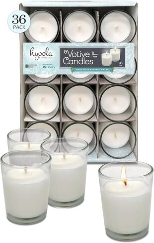 Hyoola White Votive Candles in Glass - Pack of 12 Votive Candle - 15 Hour Burn Time - Unscented Votive Candles - European Made Glass Votives in Saudi Arabia