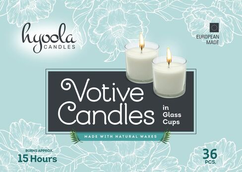 Hyoola White Votive Candles in Glass - Pack of 12 Votive Candle - 15 Hour Burn Time - Unscented Votive Candles - European Made Glass Votives in Saudi Arabia