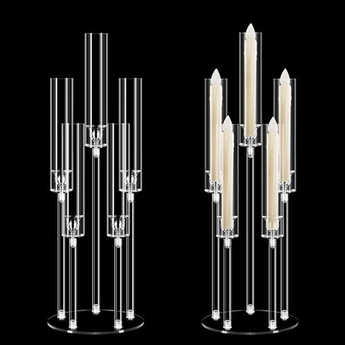4set 5 Arms Acrylic Candelabra Centerpieces for Wedding Table Decorations,Clear Crystal Candlesticks Holder with Acrylic Shade for Valentine's Day Dinner Party Fireplace Gift Fit LED Candle in Kuwait
