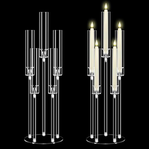 4set 5 Arms Acrylic Candelabra Centerpieces for Wedding Table Decorations,Clear Crystal Candlesticks Holder with Acrylic Shade for Valentine's Day Dinner Party Fireplace Gift Fit LED Candle in Kuwait