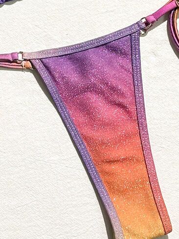Verdusa Women's 2 Piece Glitter Swimsuit Ring Linked Halter String Bikini Set in Saudi Arabia