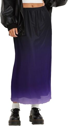 تنورة Avanova النسائية الصلبة الشبكية متوسطة الطول مرنة عالية الخصر تنورة طويلة واسعة in Saudi Arabia
