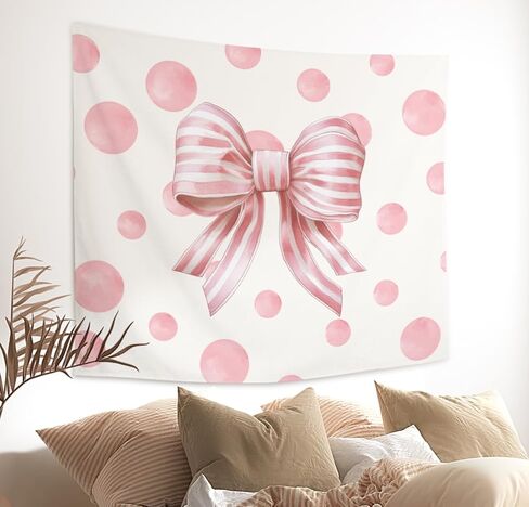 ISANOU Girls Room Wall Decor,Preppy Pink Stripe Bowknot Tapestry Wall Hangin for Dorm Home Living Room,Gifts for Women Teen Girls,50x60 Inches in Kuwait
