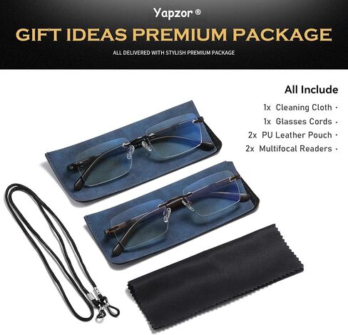 2 Pack Lightweight Multifocus Progressive Reading Glasses Men, Rimless Multifocal Transition Blue Light Readers, No Line Bifocal Glasses (Black & Brown, 1.5x) in Saudi Arabia