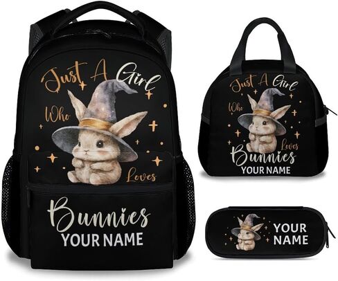 Bunny Backpacks for Girls, 16 Inch Cute Print Backpack for School, Black Lightweight Bookbag for Travel in Saudi Arabia