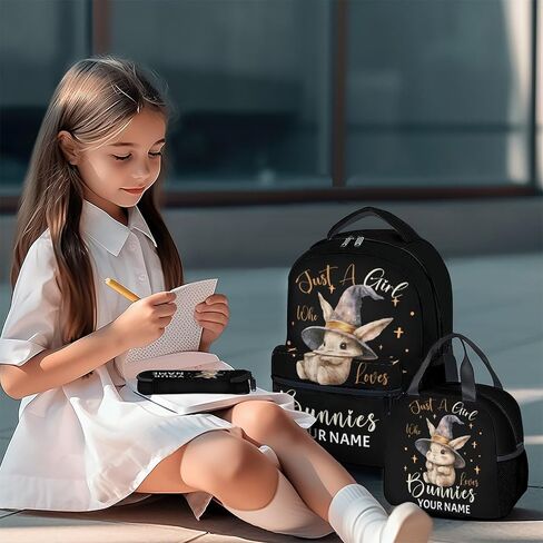 Bunny Backpacks for Girls, 16 Inch Cute Print Backpack for School, Black Lightweight Bookbag for Travel in Saudi Arabia