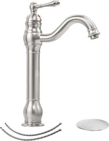 Bathroom Faucet Brushed Nickel Vessel Sink Faucet 360° Swivel Long Spout Gooseneck Single Handle 1 Hole Vessel Faucets with Pop Up Drain Stopper none Overflow Supply Lines Lead-Free in Saudi Arabia